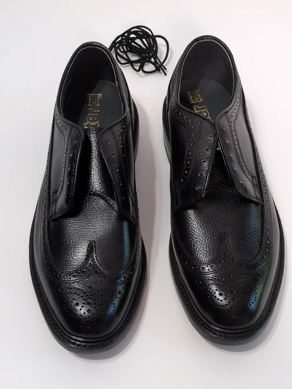 Vintage Dexter USA Longwing Brogue Oxfords Black Pebbled Leather Size 10 EEE 3E